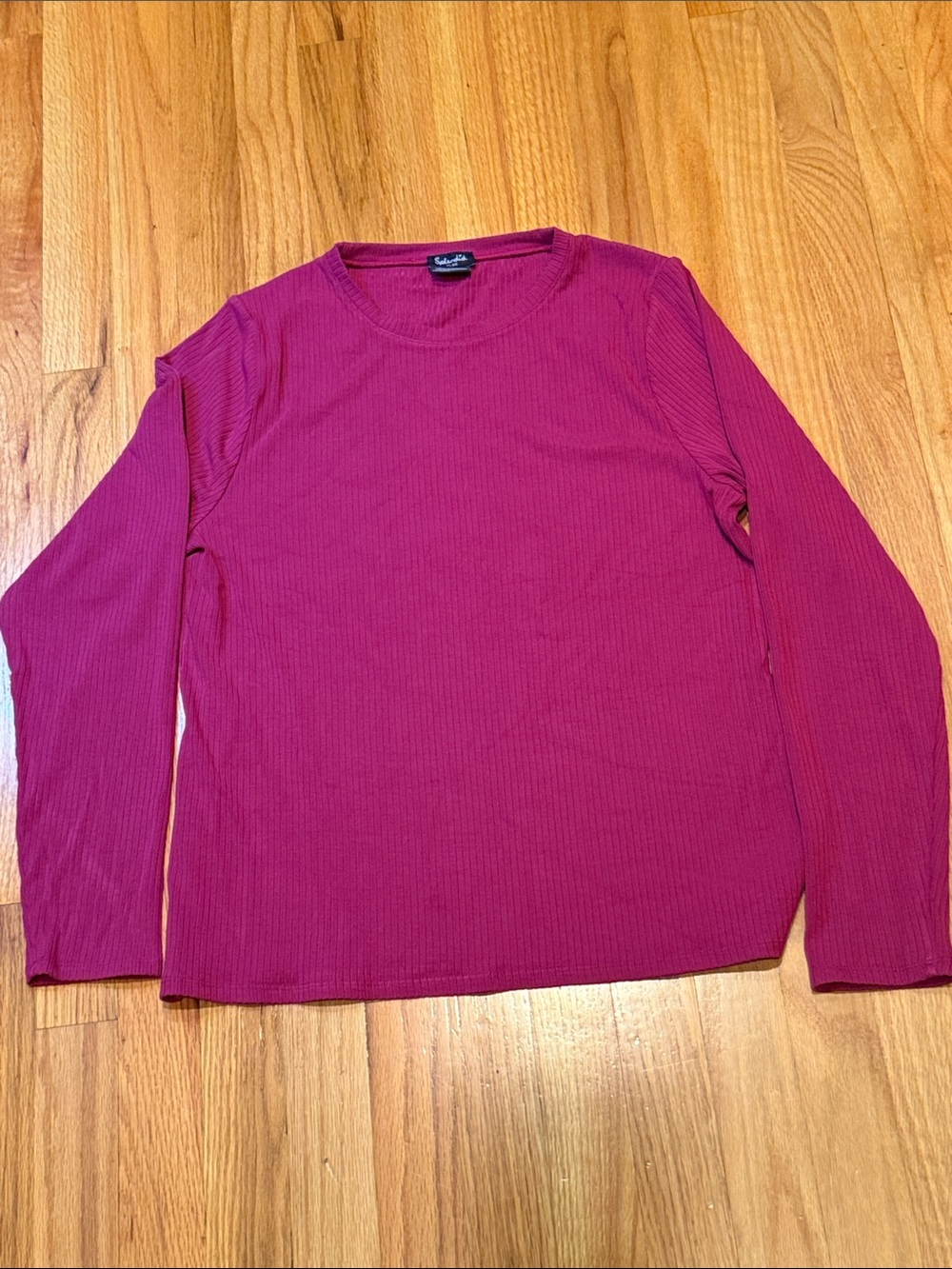 Women's XL Long Sleeve Ribbed Crewneck Shirt - Fuchsia